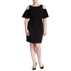 Eliza J Womens Plus Black Cold Shoulder Ruffle Sheath Dress Size 22W